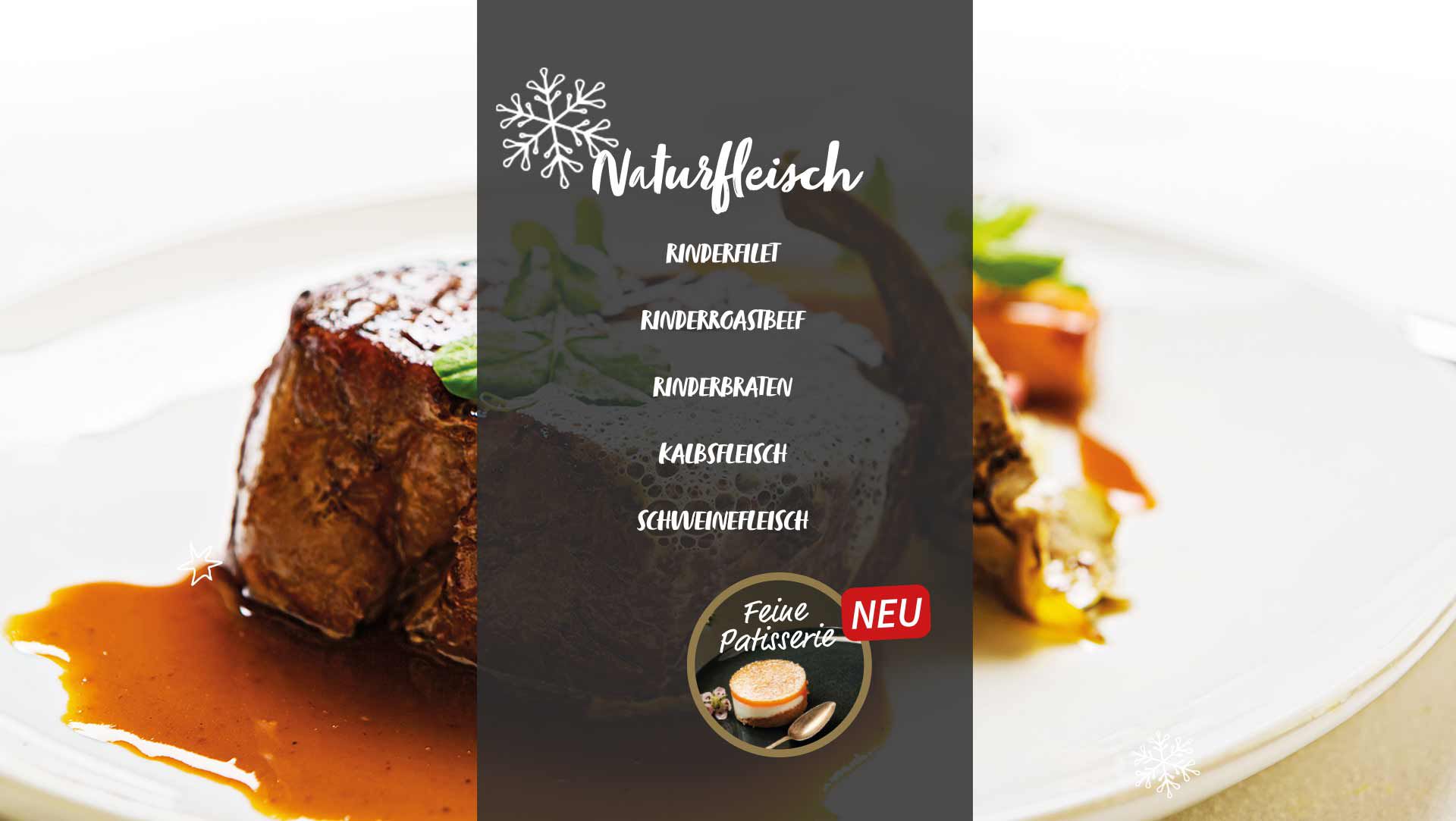 Teller mit Naturfleisch, serviert mit Salat. 